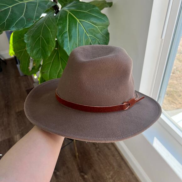 Vintage Flex Felt Fedora Hat 100% Wool Leather Band Large USA Brown - Picture 2 of 9